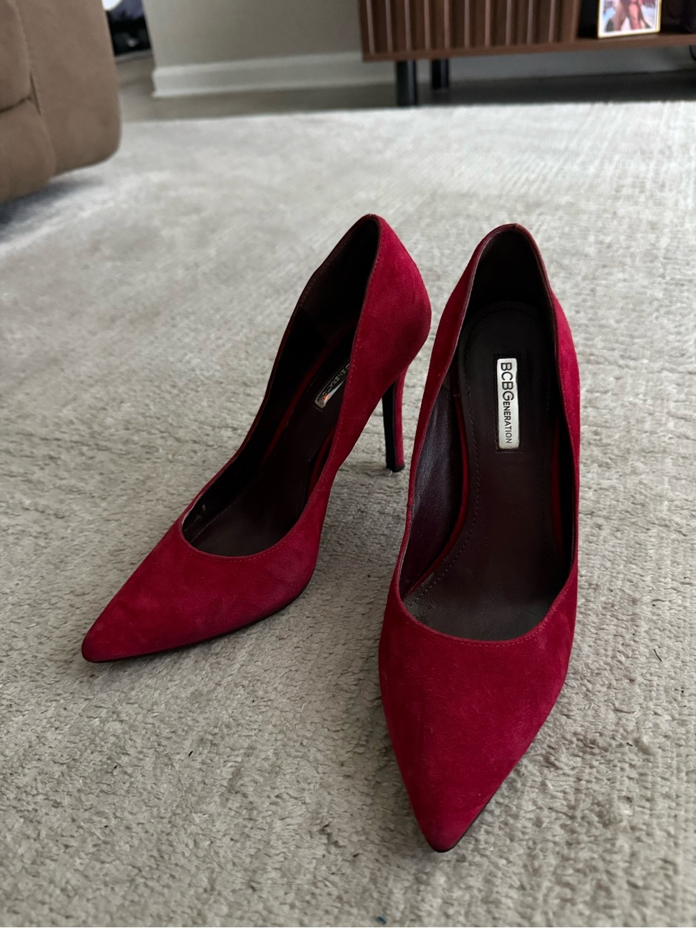 BCBGeneration Burgundy Suede Pointed-Toe Stiletto Pumps